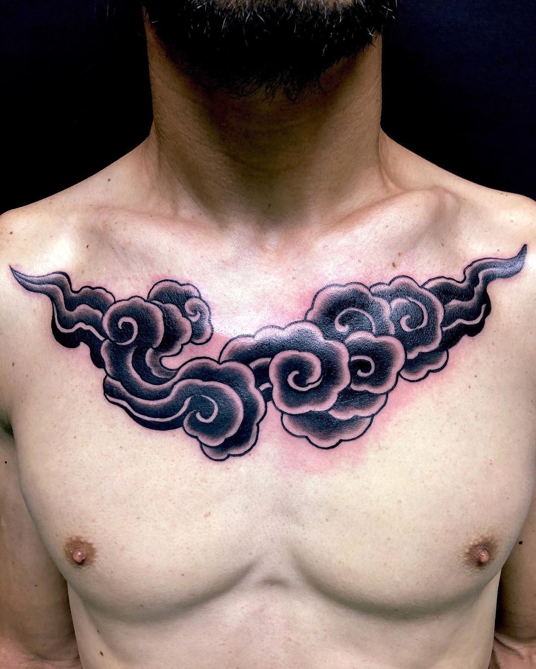 japanese clouds tattoo chest