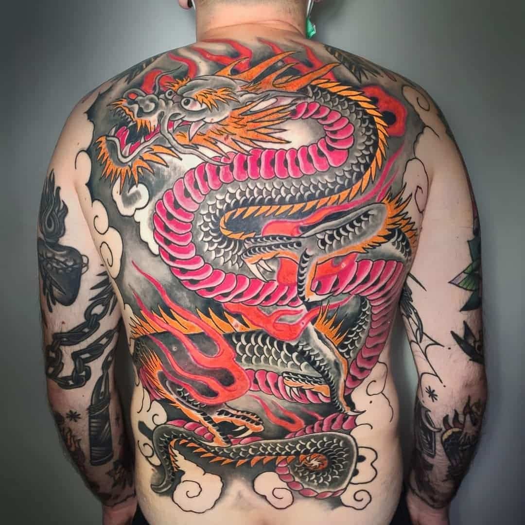 Japanese Dragon Fight Tattoo