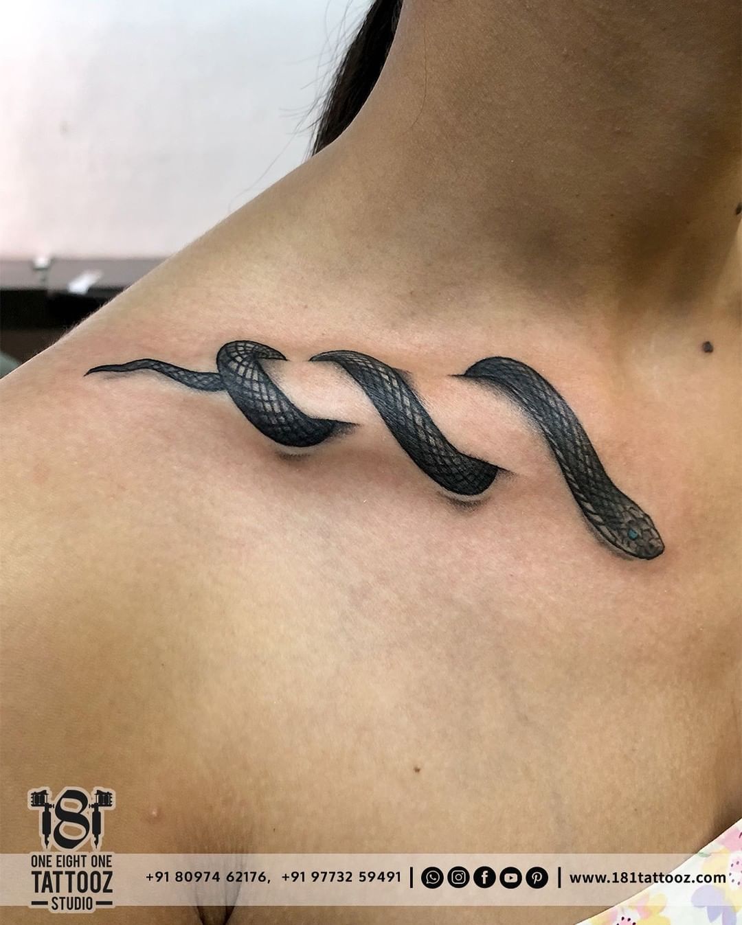 3d snake tattoo collarbone