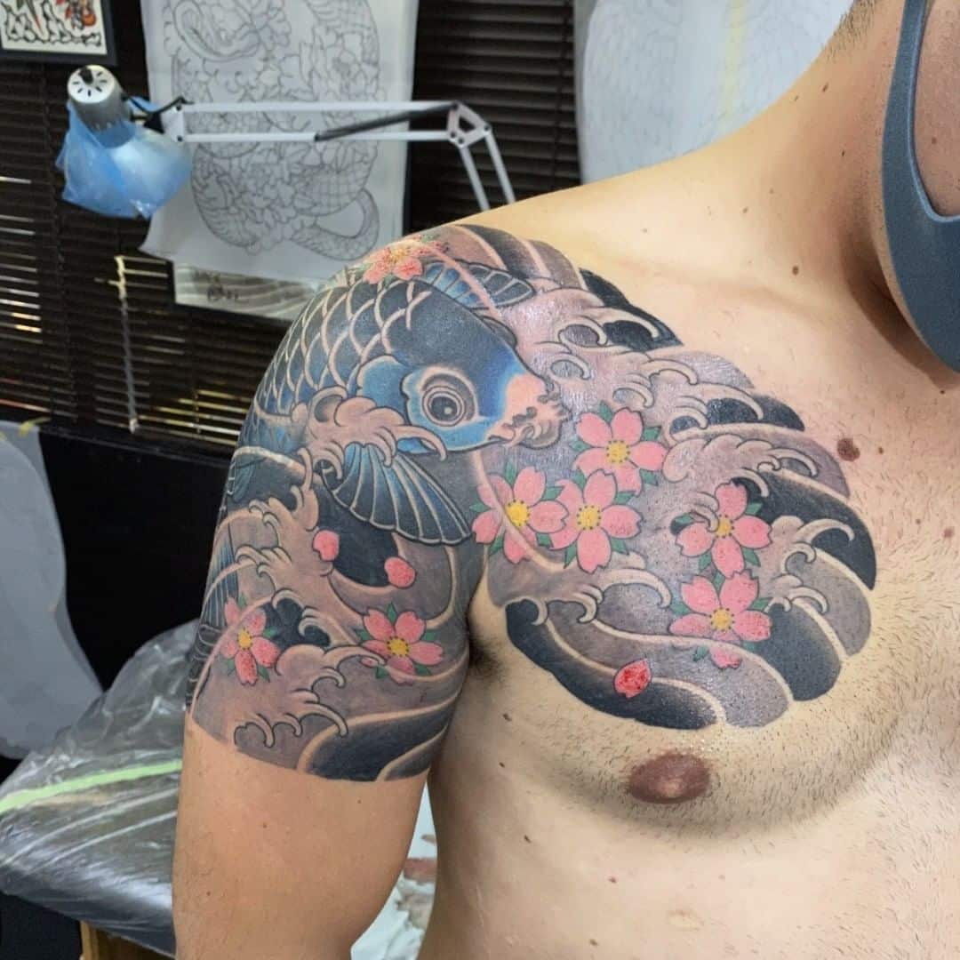 japanese cherry blossom shoulder tattoo