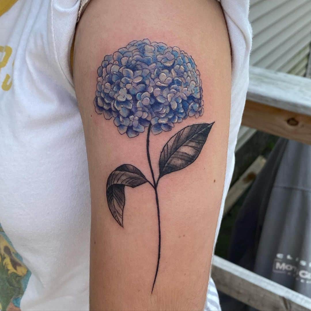 Hydrangea tattoo on inner forearm