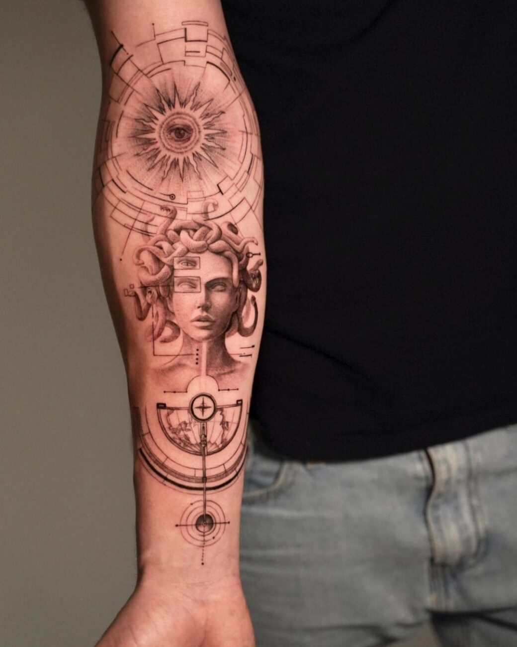 medusa tattoo classical sleeve surrealism