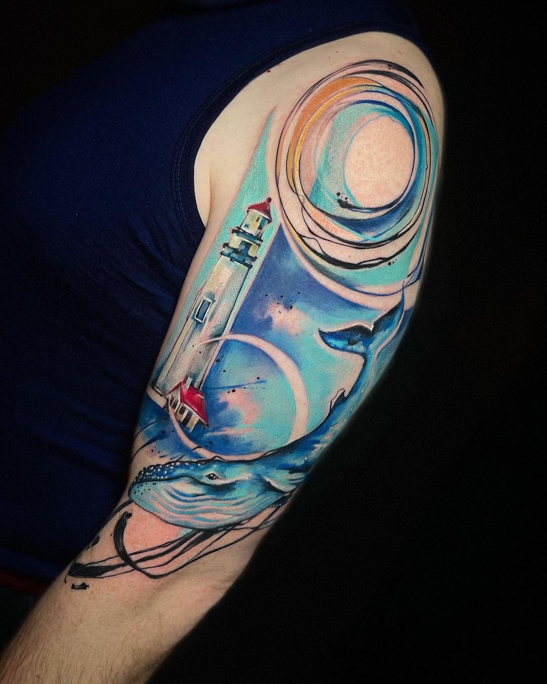 whale-lighthouse-abstract-arm-tattoo