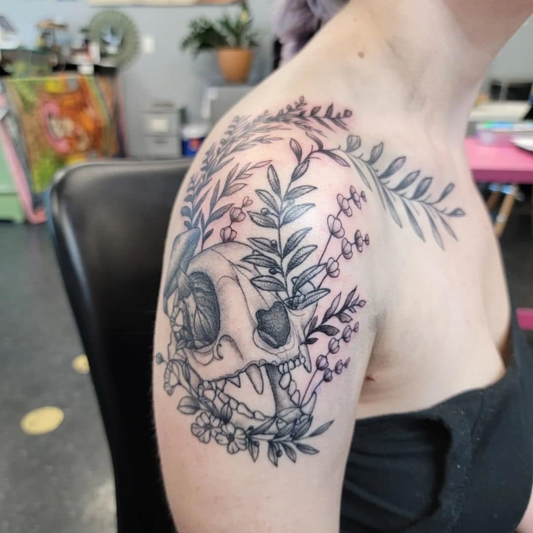 floral cleveland tattoo botanical skull
