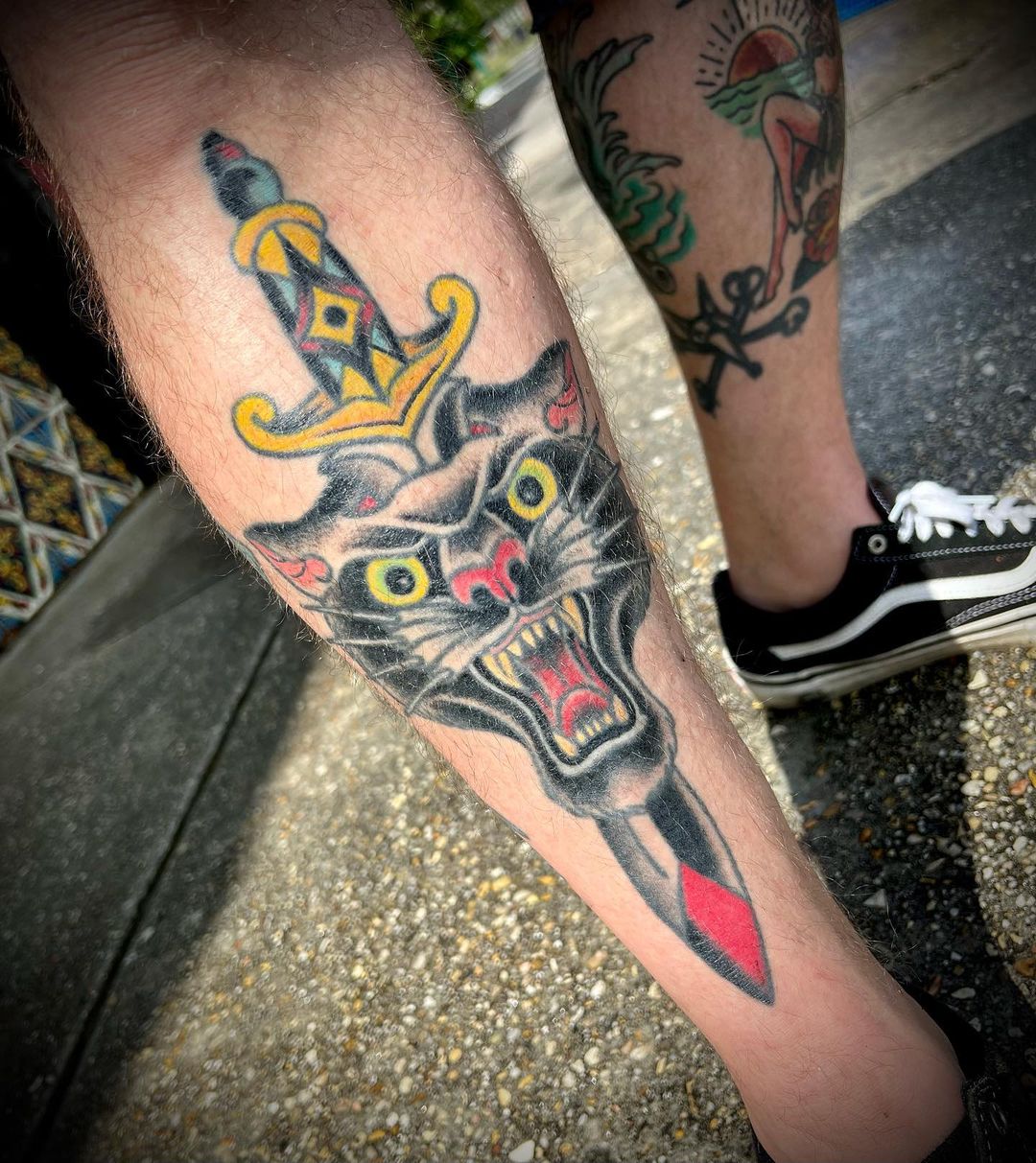 jamie ruth neo traditional panter sword tattoo