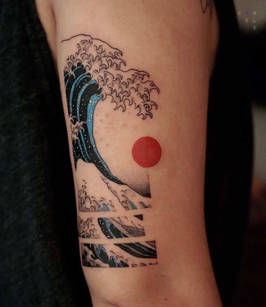 small wave and sun japanese tattoo conll