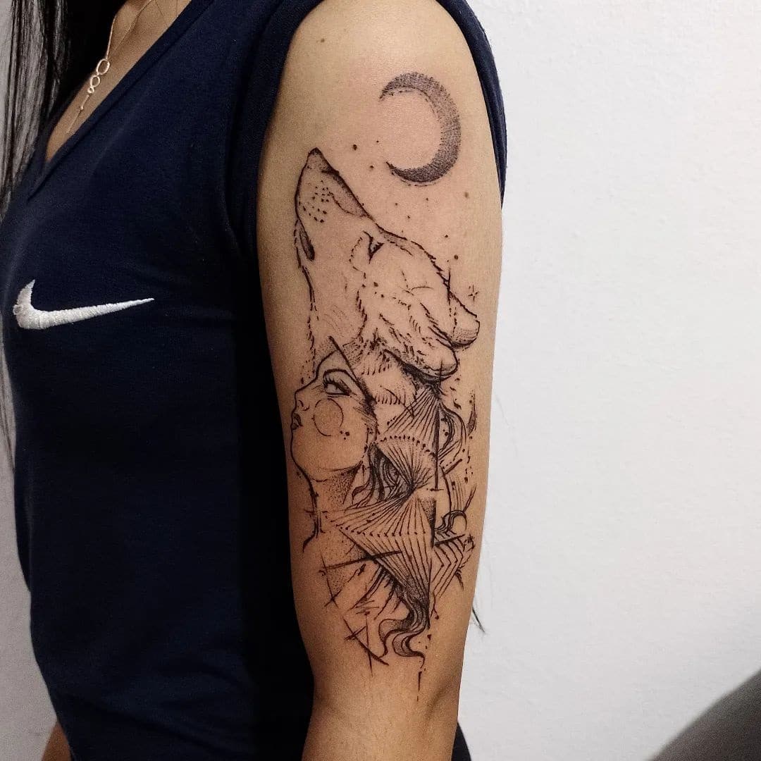 wolf-and-woman-tattoo-idea-henrique-torres