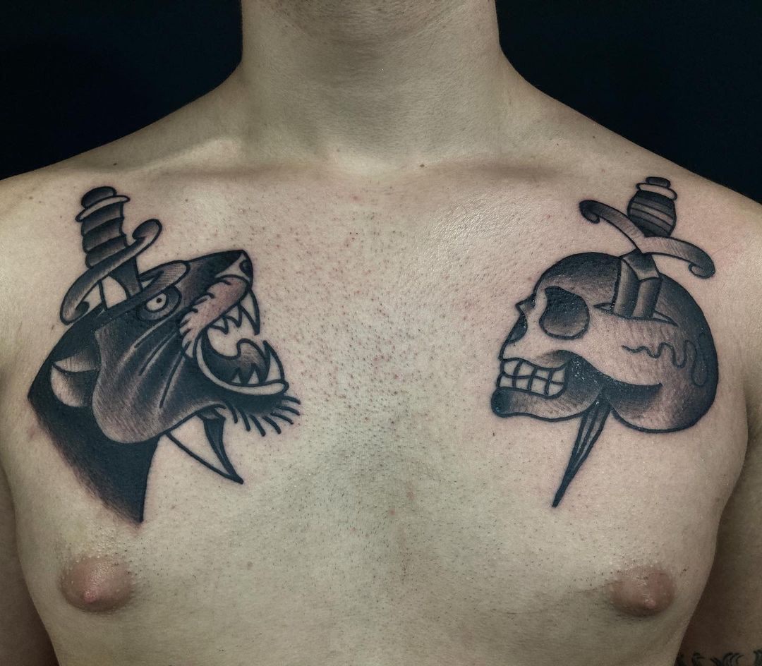 tradicional-chest-tattoo-skull-panther-malin