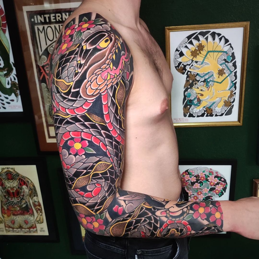black and red snake tattoo japanese ghis melou