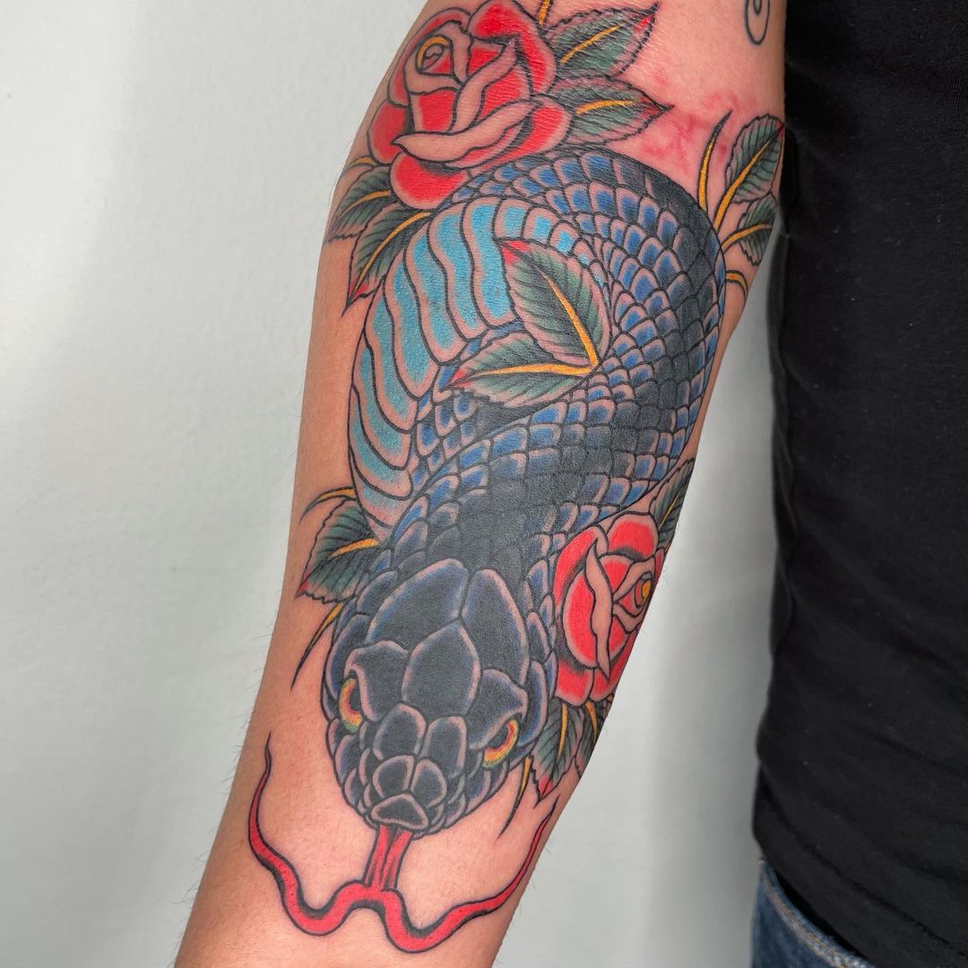 blue japanese snake tattoo davide esposito