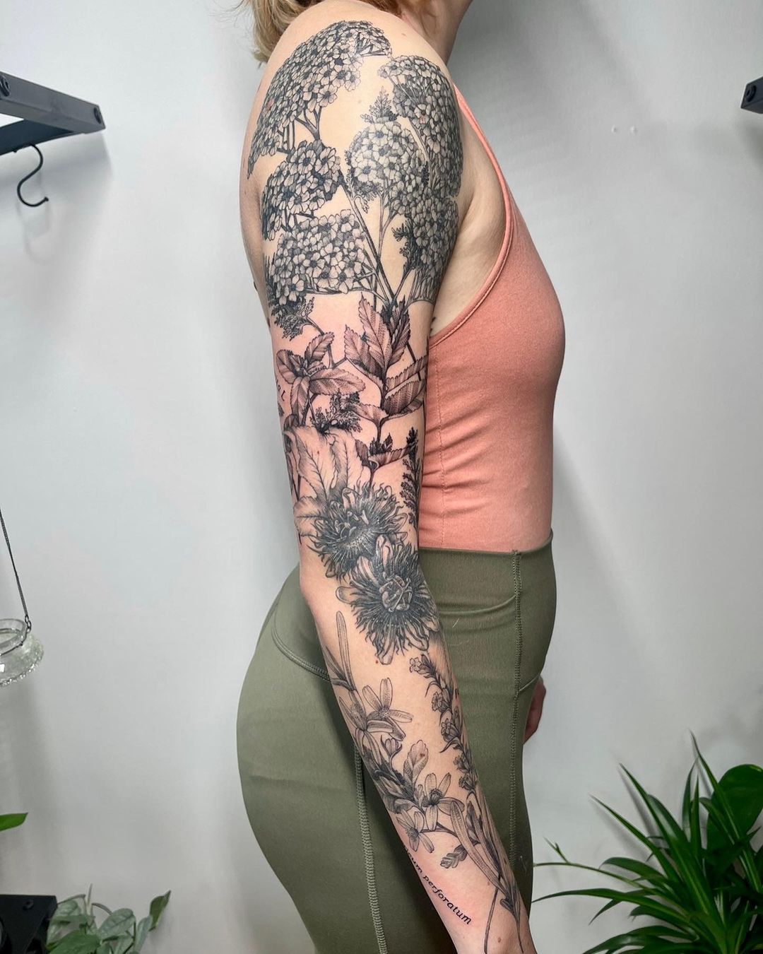 alyssa-carbonara-evergreen-tattoo-studio-yarrow-passionflowers-mint-arm-sleeve