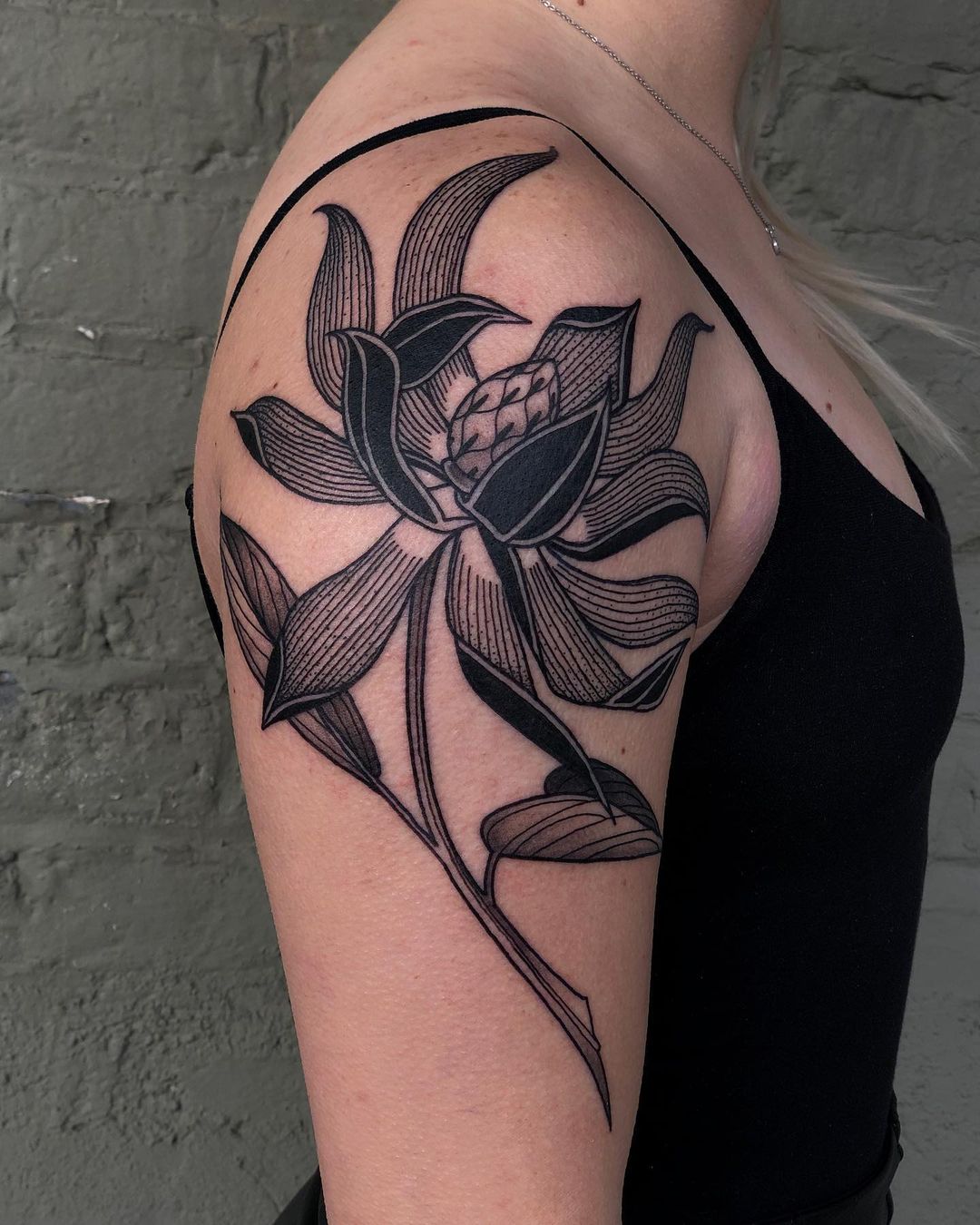 kelsey moore flower black ink tattoo chicago artist