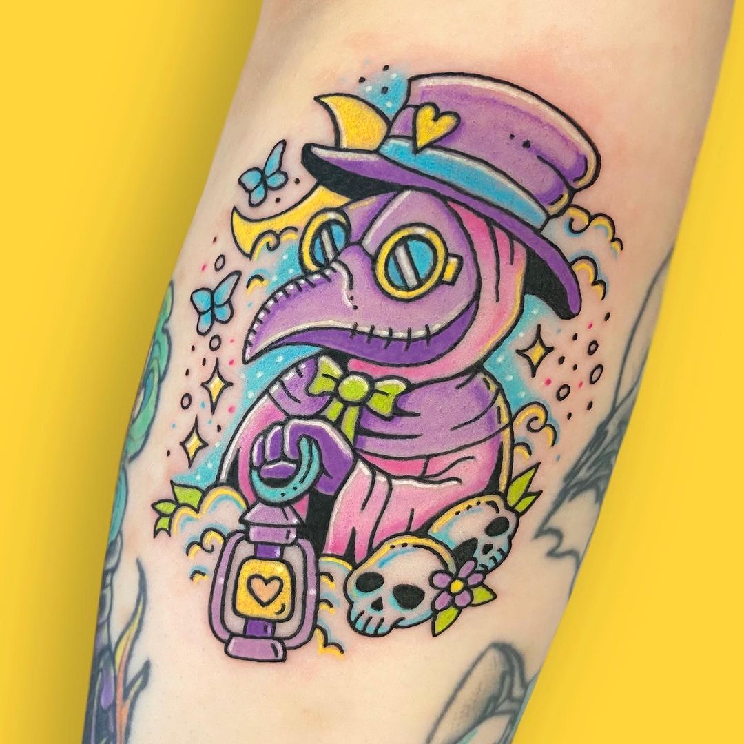 cute-colorful-plague-doctor-tattoo-clortycat