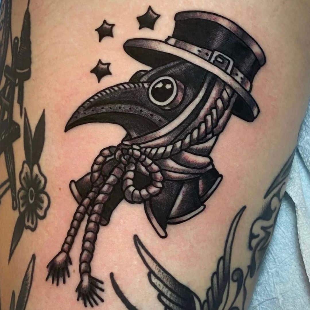 plague-doctor-mask-tattoo-neo-traditional-style-dead-drift-tattoo