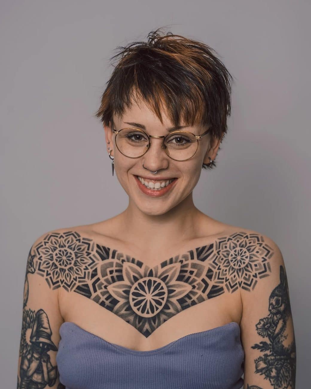 dotwork geometric chest tattoo krzysztof krajewski