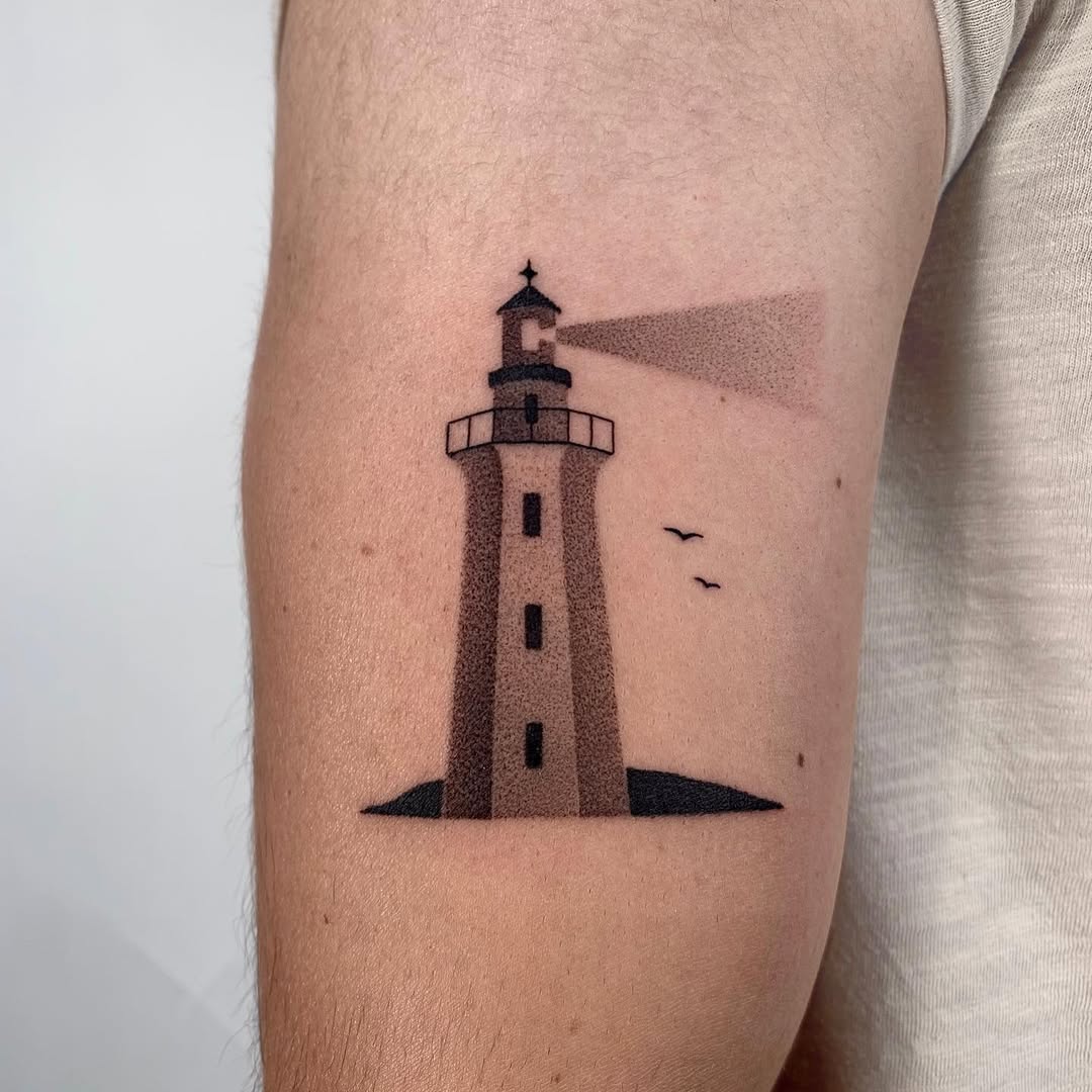 dotwork lighthouse tattoo velco