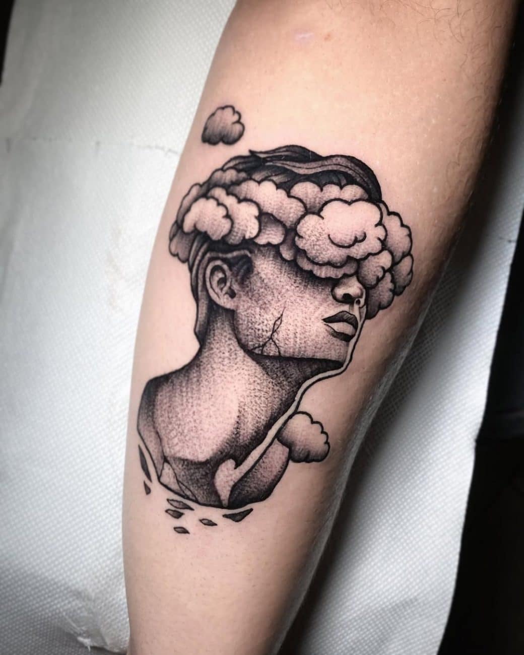 dotwork shadowing tattoo robo