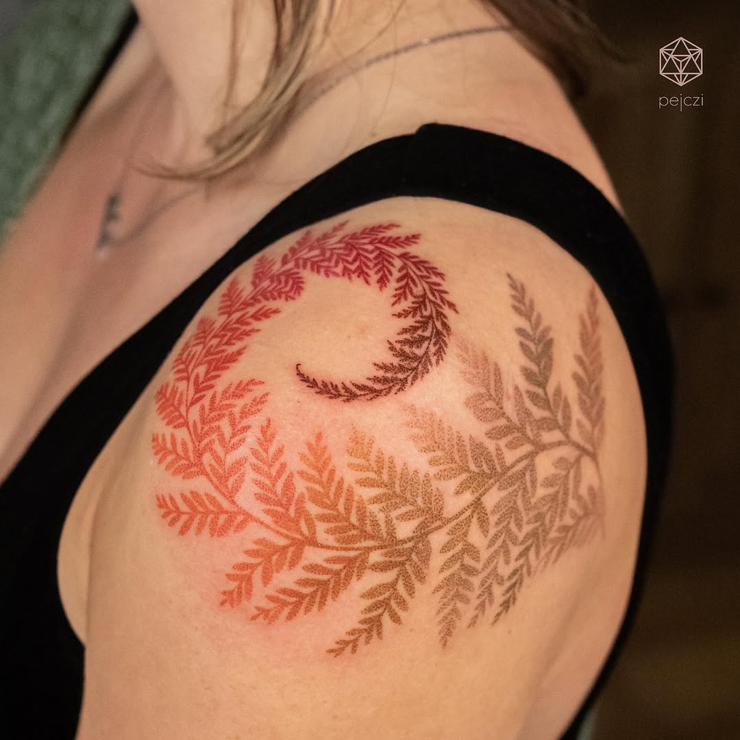 dotwork tattoo botanical color ola