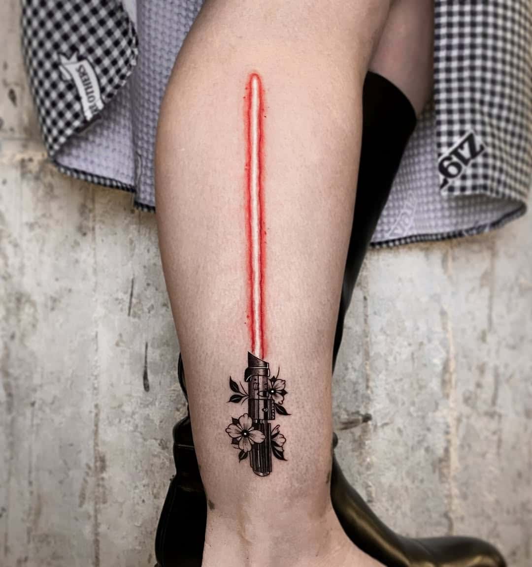 lightsaber with flowers star wars tattoo maria tsakona