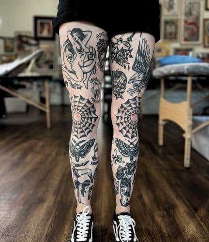 patchwork leg tattoo classic americana peter thorne