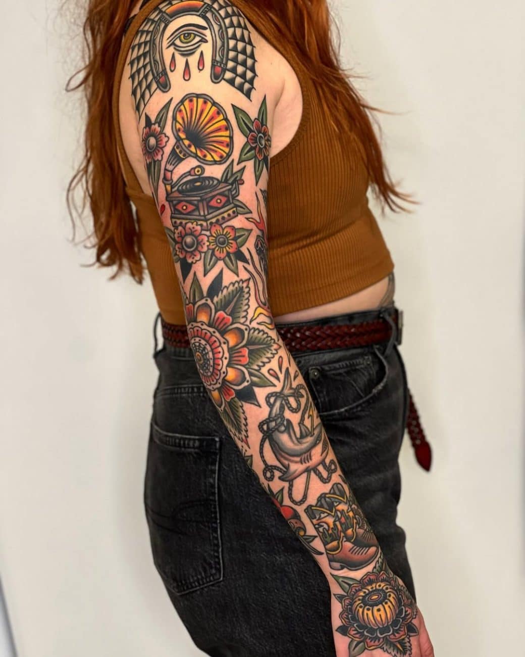 patchwork tattoos arm classic americana alex duquette