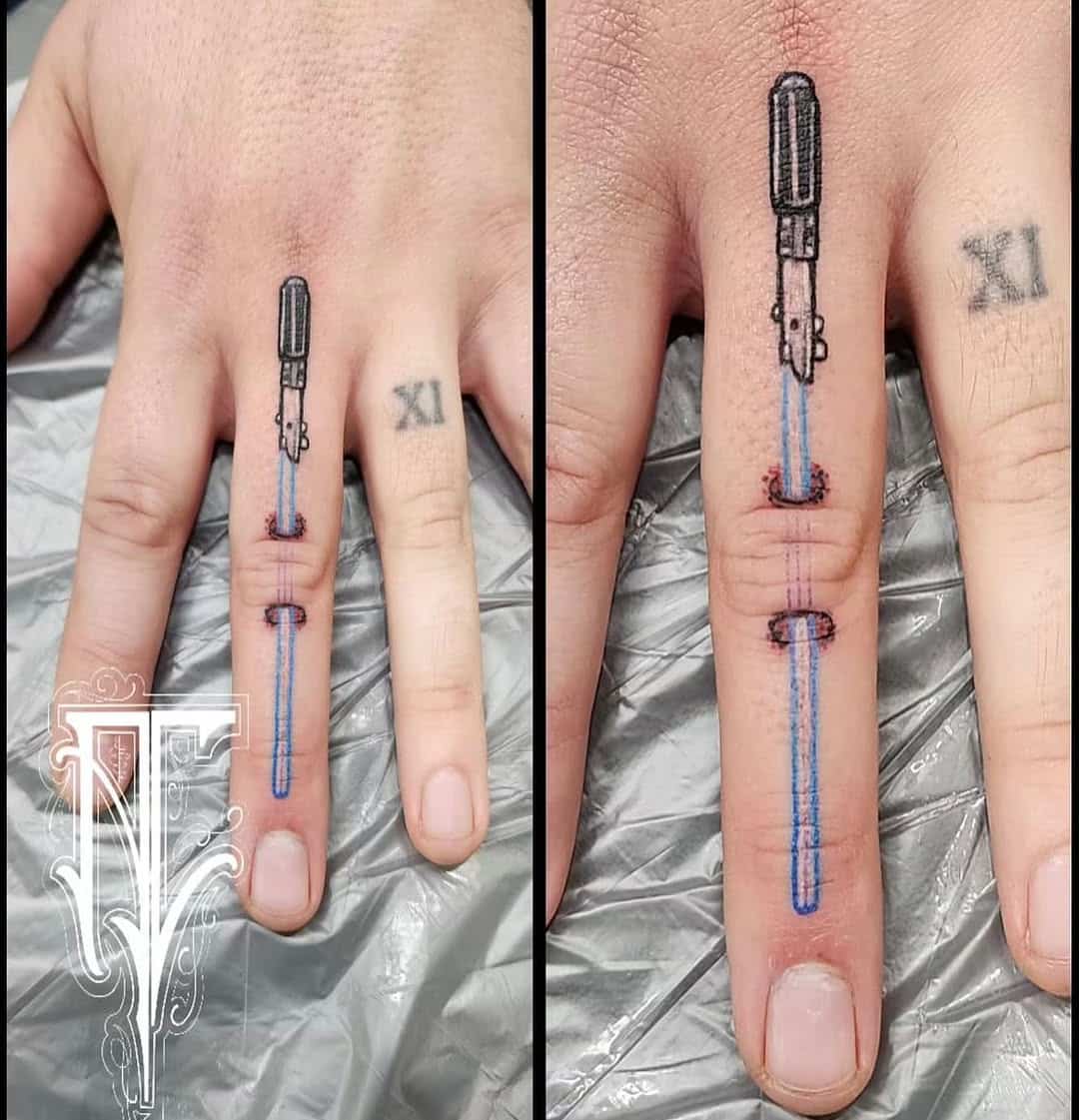 star wars lightsaber finger tattoo anthony cicero
