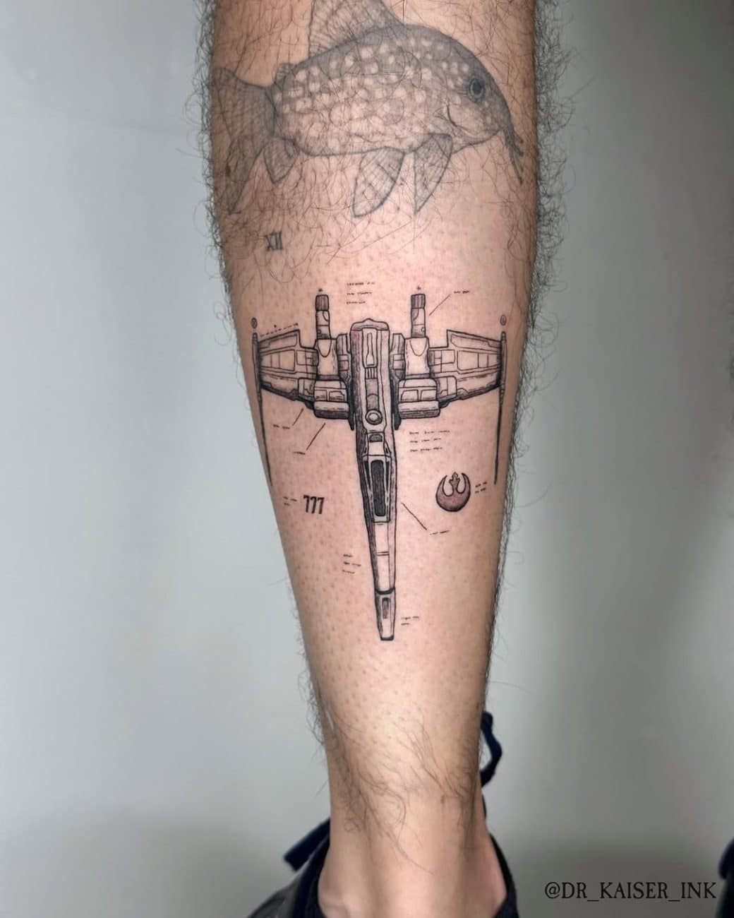 star wars x wing tattoo illustration style dr kaiser ink
