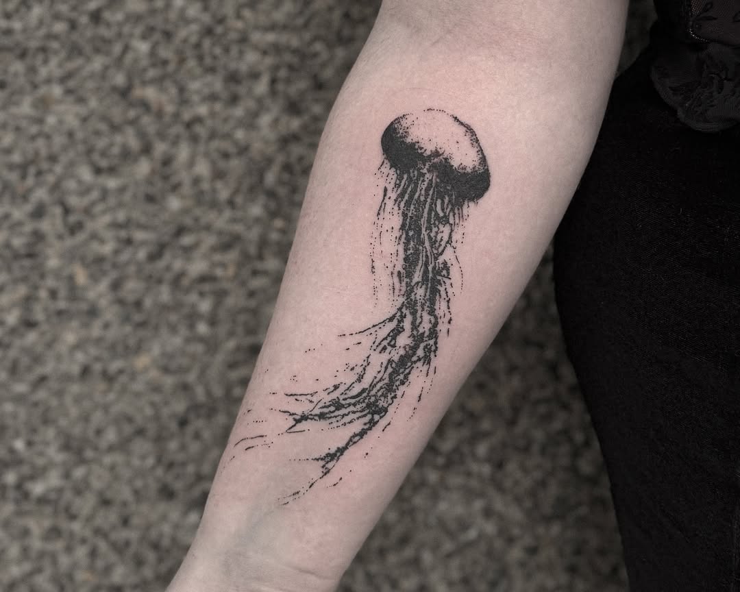 blurred jellyfish tattoo black ink inkofhama