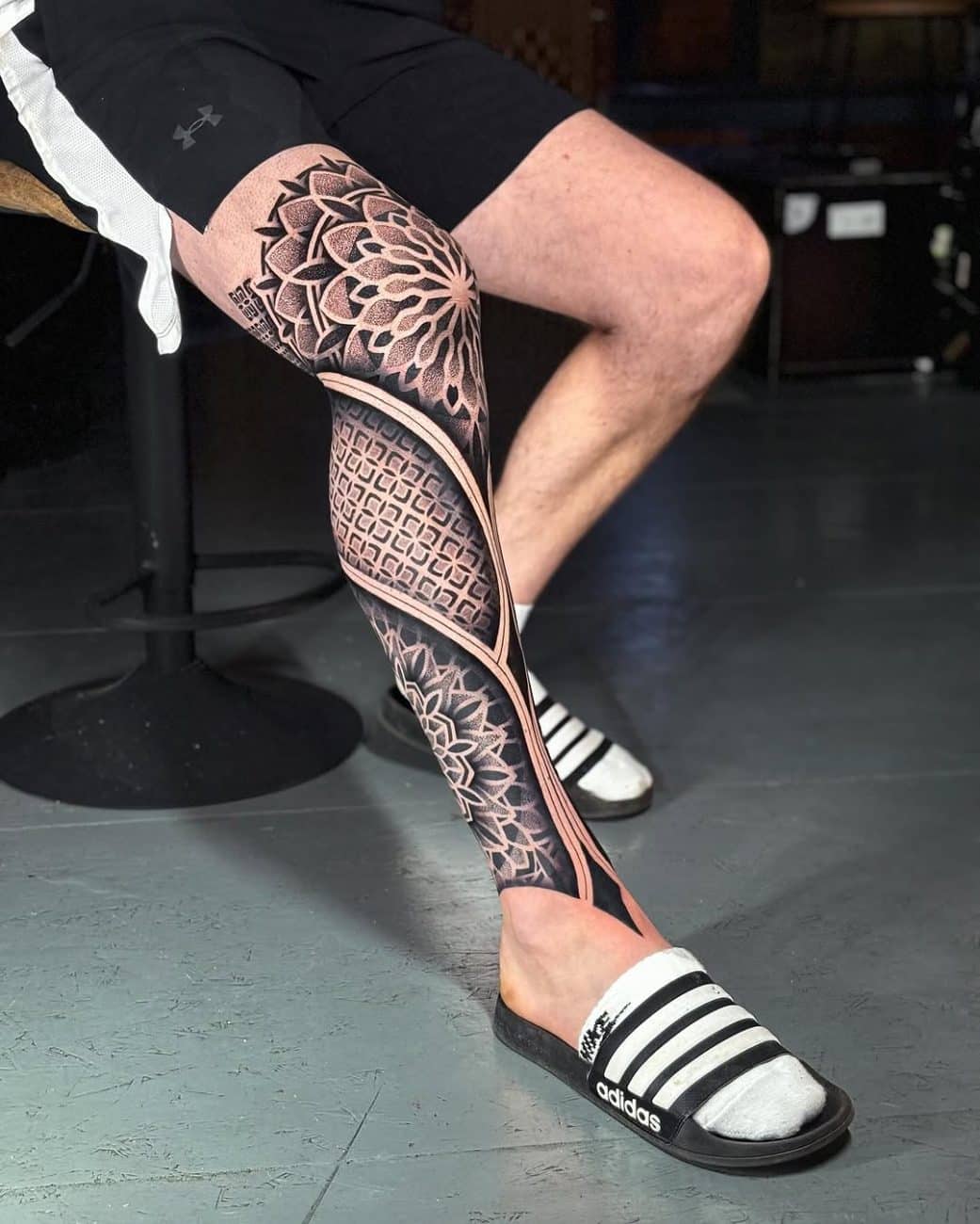 complete leg sleeve geometric tattoo tom birch