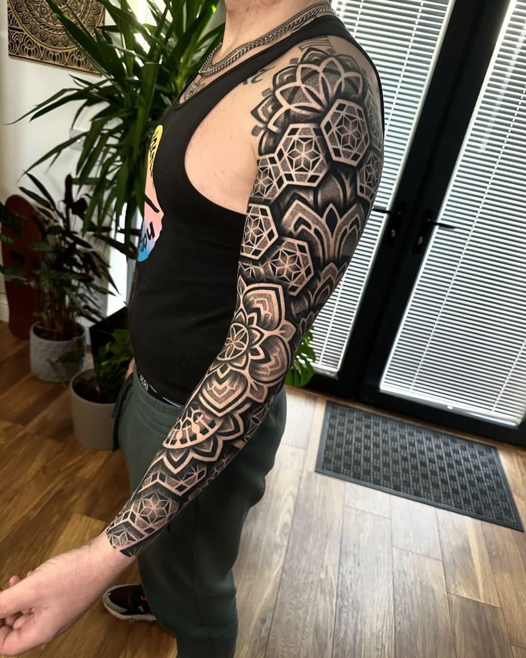 hexagon dotwork arm sleeve dom joel