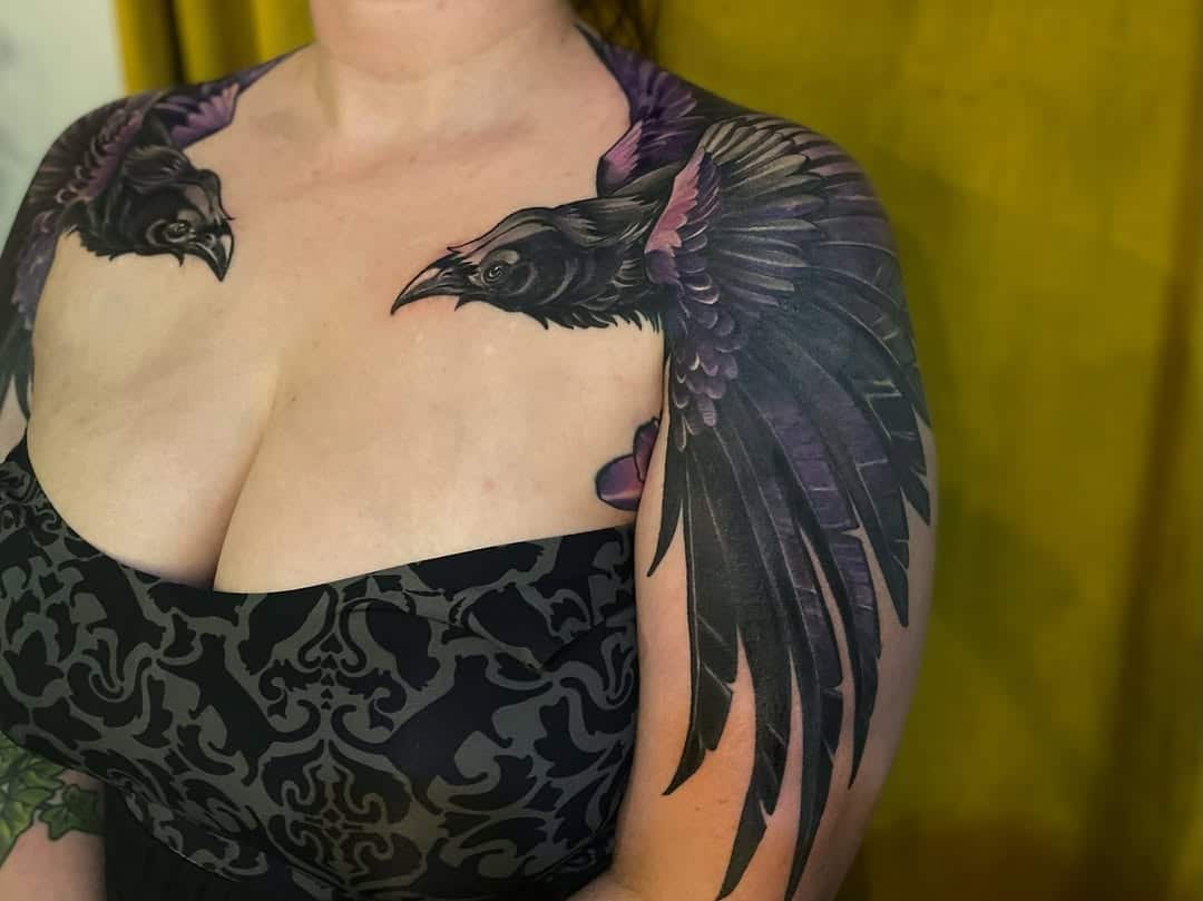 two ravens bird tattoo illustration style lindsay rae