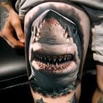 great white shark hyper realistic color tattoo monster crawling