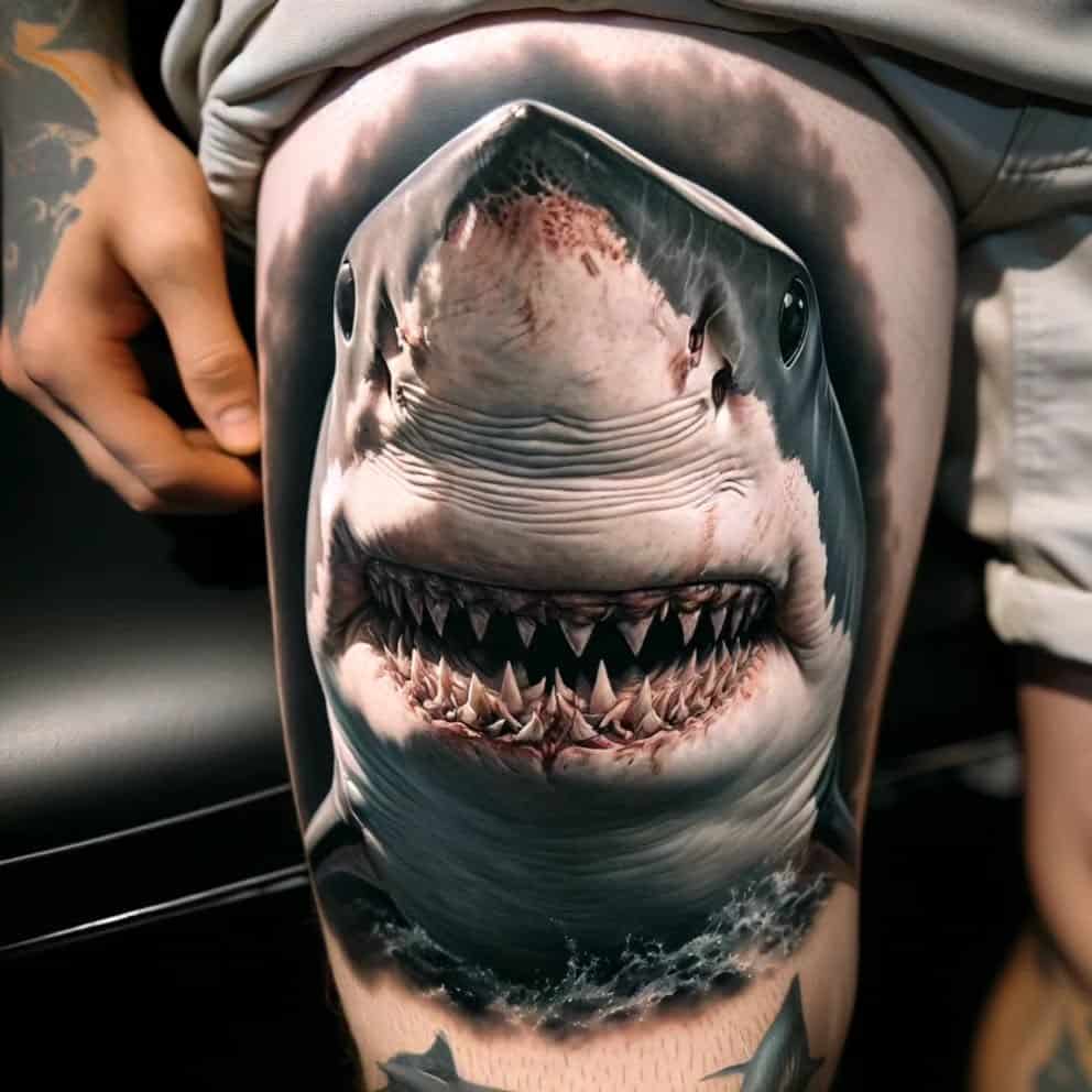 great-white-shark-hyper-realistic-color-tattoo-monster-crawling