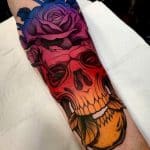 skull and flower gradient tattoo marko